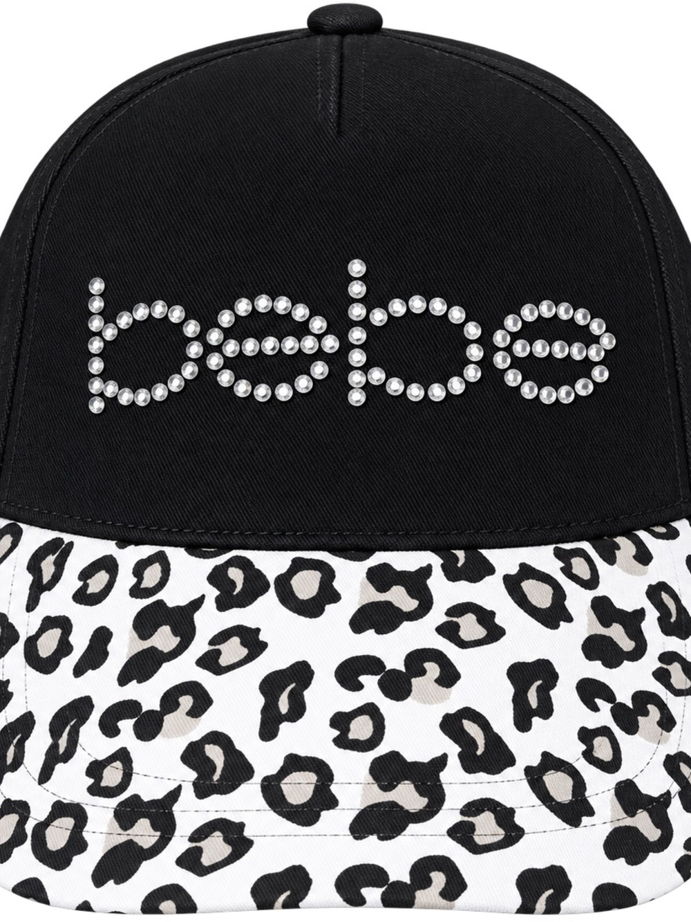 Bebe Women’s Rhinestone Logo Black Baseball Cap Leopard Print Brim Y2K NWT - Picture 2 of 3